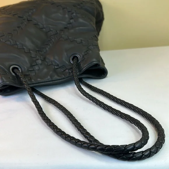 Bottega Veneta Intrecciato Trimmed Large Black leather Bag, Dustbag, Made Italy - Picture 15 of 17